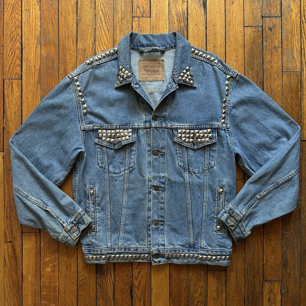 Vtg 80s Levi's‎ Studded Type 3 Denim Trucker Jacket Jean Men Medium Punk Street